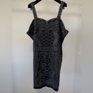 Meaneor Rhinestone Black strapped body con Sleeveless midi dress